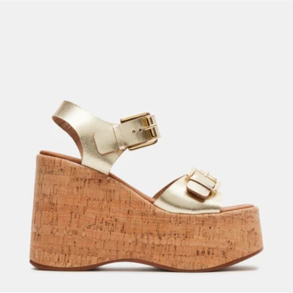 NWB Steve Madden River Wedge Metallic Gold Cork Platform Boho Sandals Size 9 - Picture 6 of 6